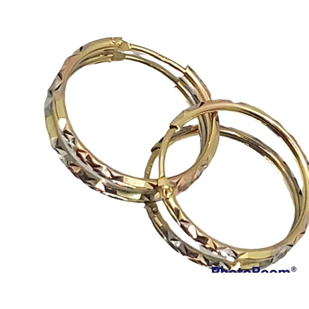 Solid 14k Gold Diamond cut Hoop Earrings